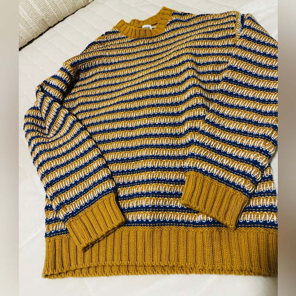 Zara Mustard and Blue Knit Sweater